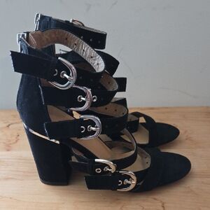 Black Strappy Heeled Sandals Womens 6